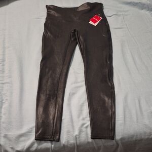 SPANX XL Black Faux Leather Leggings NWT